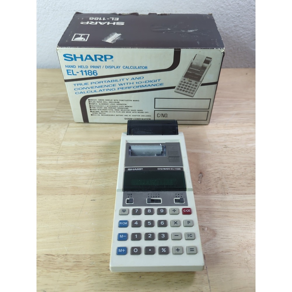 Sharp EL-1186 Hand Held Print Display Calculator 10-Digit Vintage Made in Japan